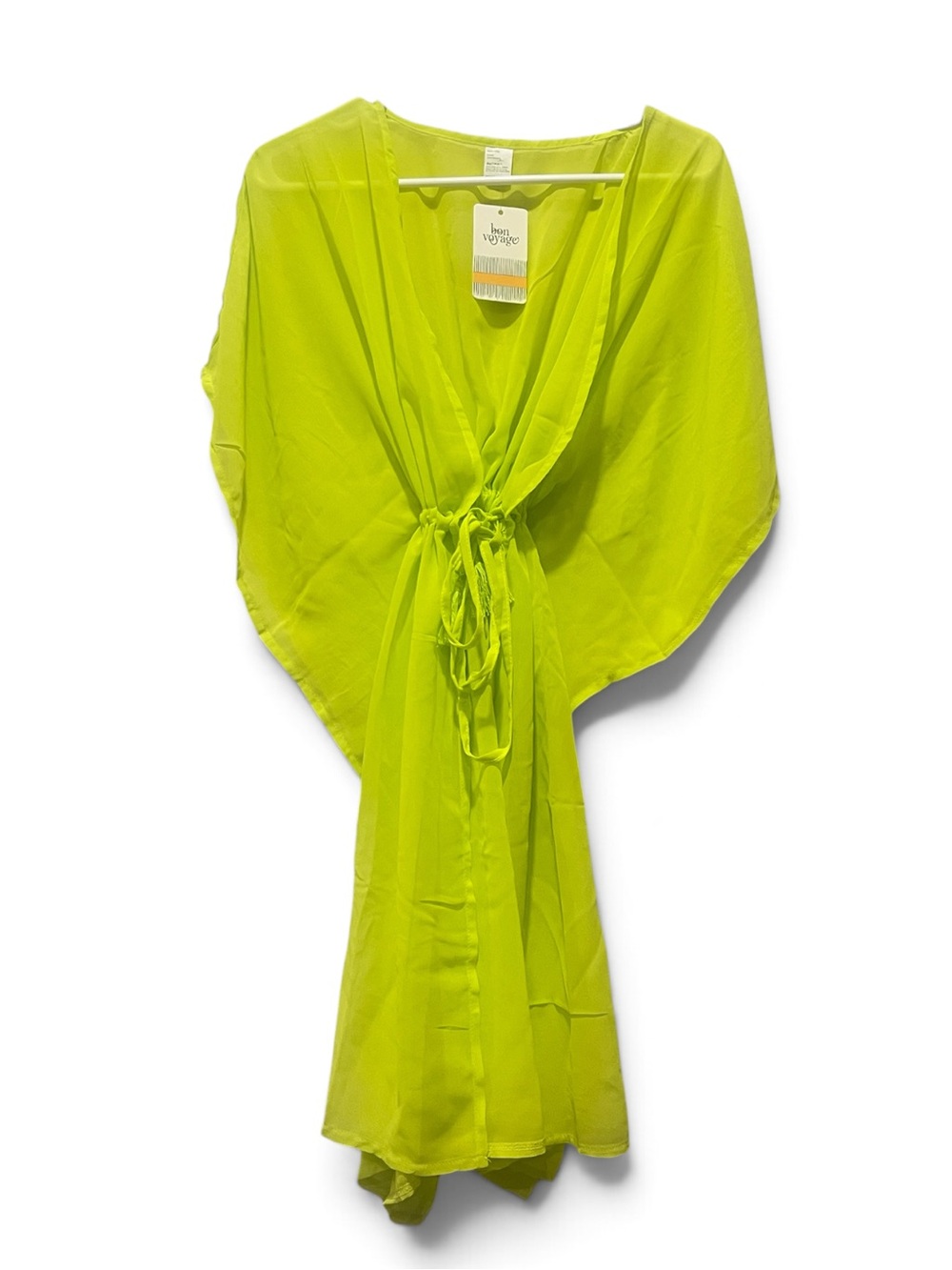 Neon Lime Sheer Tie-Front Caftan bathing suit wrap NWT